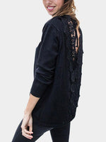 Wholesale Round Neck Lace Long Sleeve Black T-Shirts