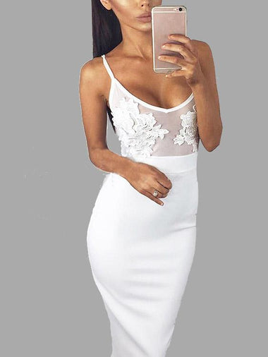 Wholesale White V-Neck Sleeveless Plain Lace Spaghetti Strap Casual Dresses