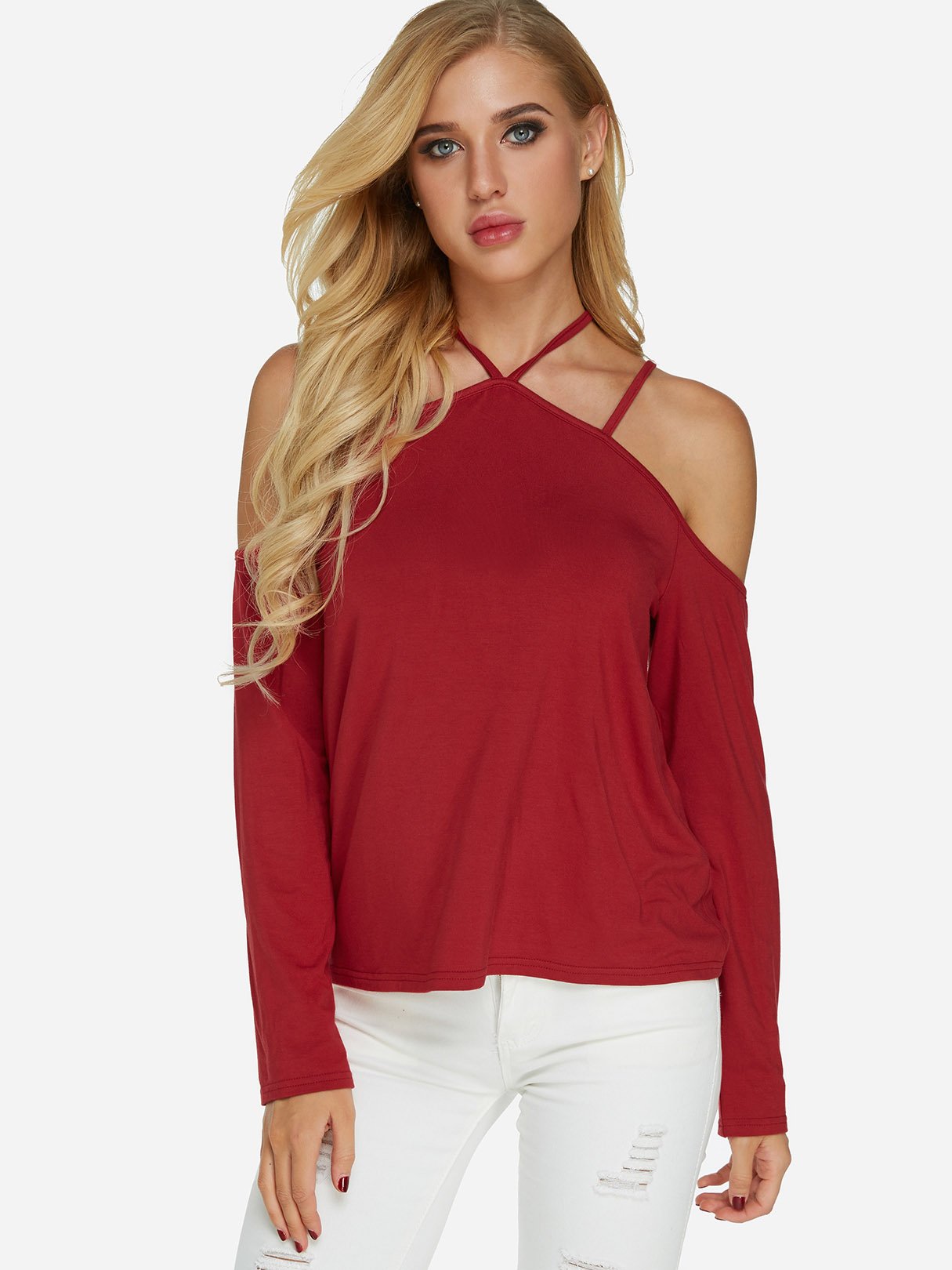 Wholesale Plain Long Sleeve Burgundy T-Shirts