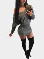 Wholesale Grey One Shoulder Long Sleeve Curved Hem Mini Dress