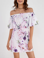 Wholesale White Off The Shoulder Floral Print Mini Dresses