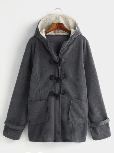 Wholesale Plain Side Pockets Hooded Long Sleeve Plus Size Coats & Jackets