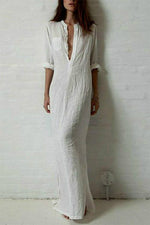 Wholesale White Deep V Neck 3/4 Sleeve Length Dresses