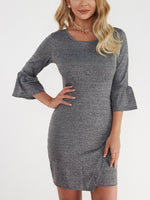 Wholesale Crew Neck Round Neck 3/4 Length Sleeve Grey Mini Dress