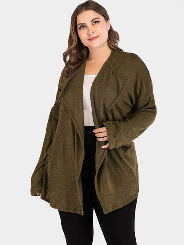 Wholesale Lapel Collar Plain Long Sleeve Army Green Plus Size Coats & Jackets