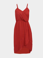 Wholesale Red Frill Neck Sleeveless Spaghetti Strap Irregular Hem Chiffon Dresses