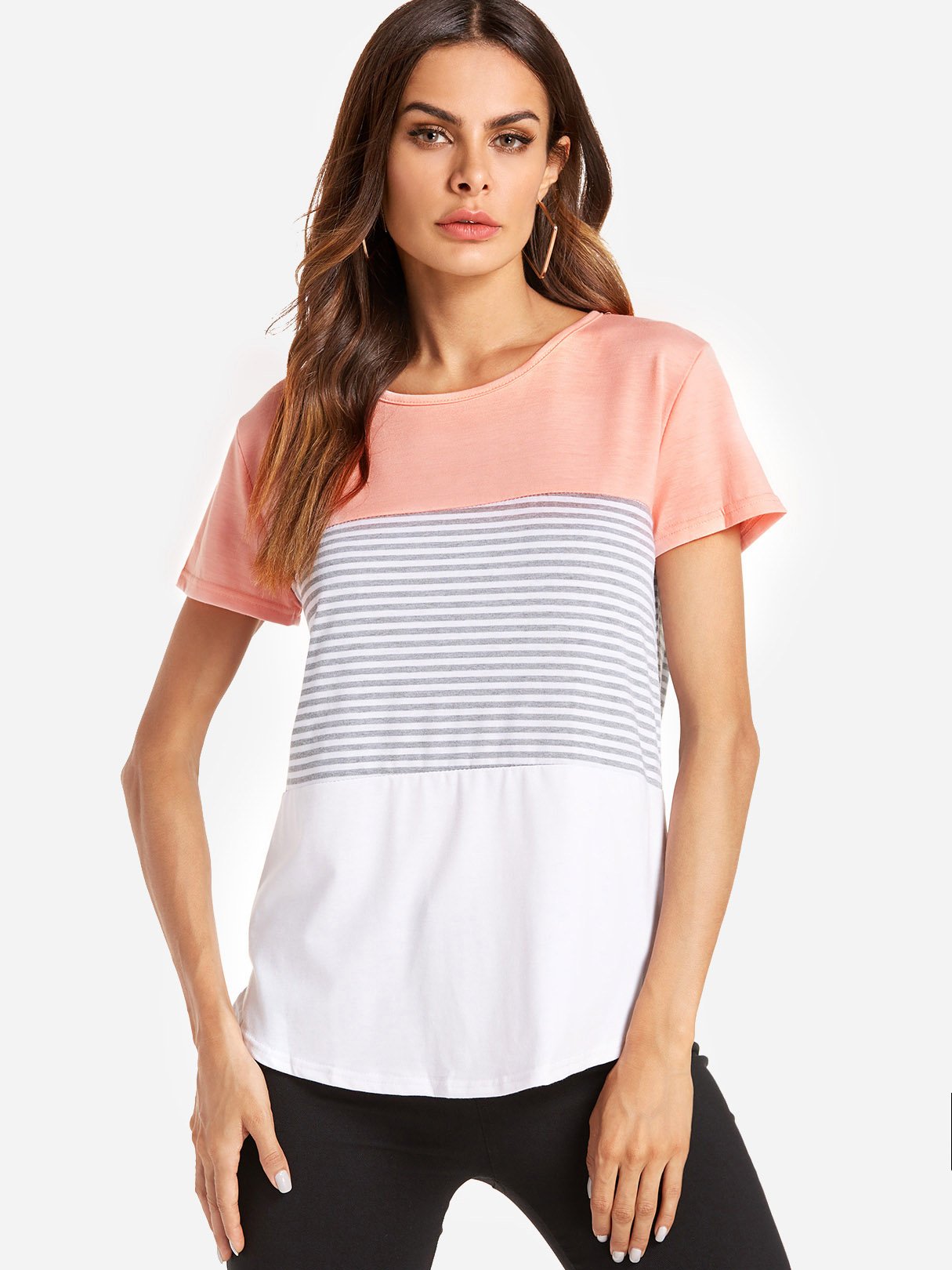 Wholesale Round Neck Stripe Short Sleeve Tee