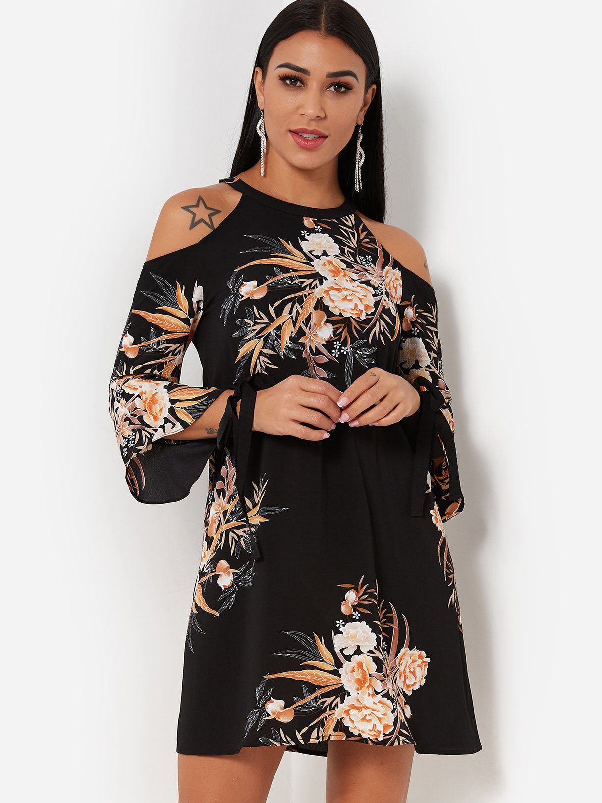 OEM Ladies Black Floral Dresses