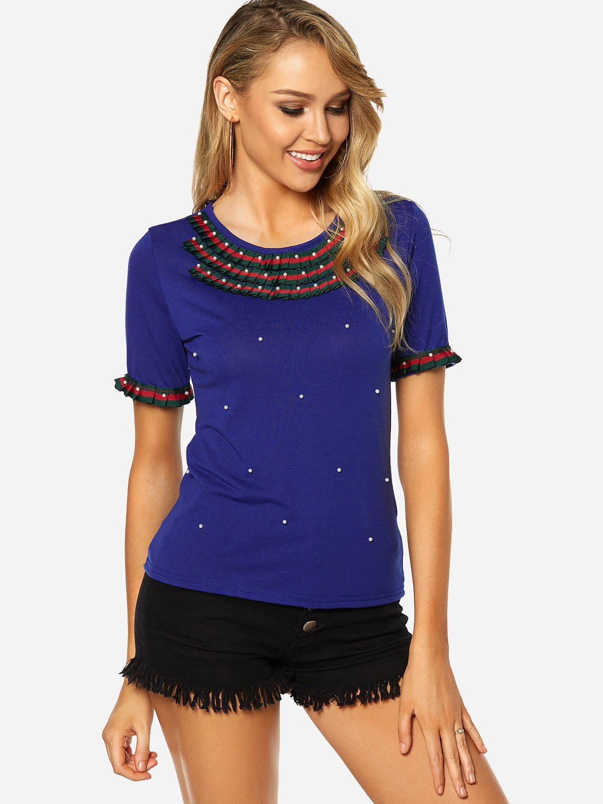 Wholesale Crew Neck Short Sleeve Blue T-Shirts