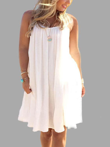 Wholesale White Round Neck Sleeveless Plain Lace Backless Chiffon Dress