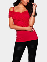 Wholesale Bateau Crossed Front Short Sleeve Red T-Shirts