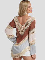 Wholesale V-Neck Backless Hollow Long Sleeve Blouses