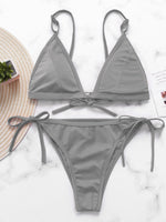 Wholesale V-Neck Lace-Up Sleeveless Grey Bikinis