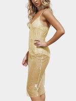 OEM Ladies Gold V-Neck Dresses