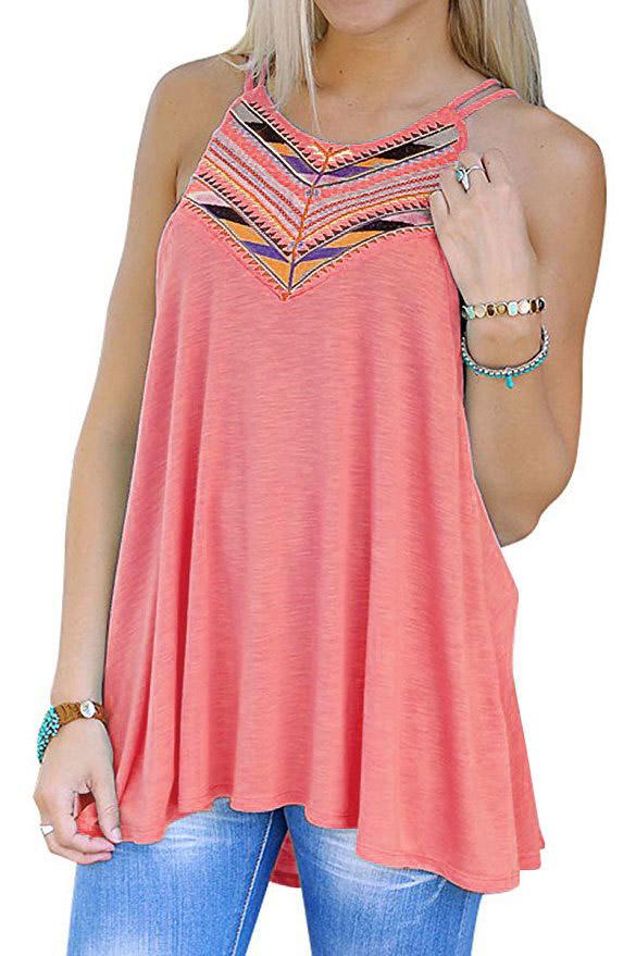 Wholesale Round Neck Floral Print Backless Sleeveless Irregular Hem Watermelon Red Camis