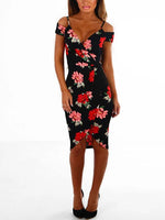 Wholesale V-Neck Cold Shoulder Short Sleeve Floral Print Crossed Front Dresses