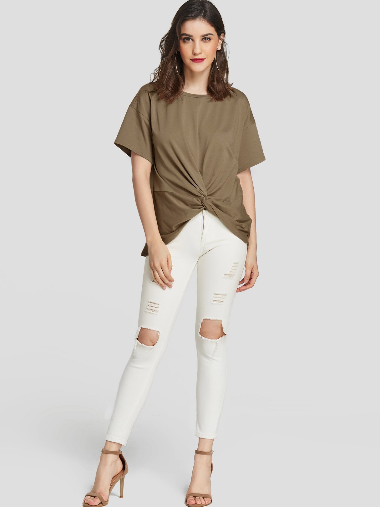 NEW FEELING Womens Khaki T-Shirts