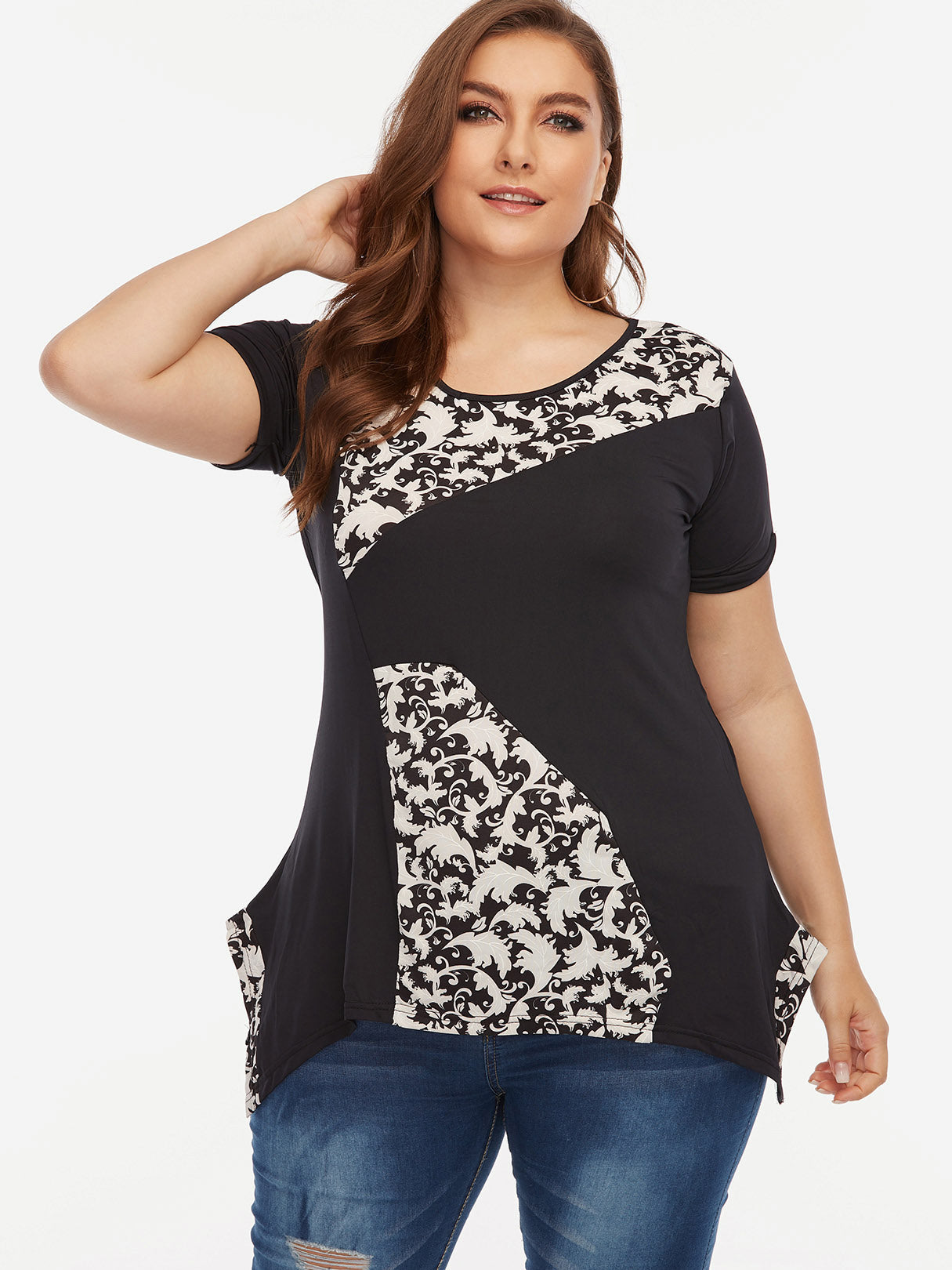 OEM Ladies Color Block Plus Size Tops