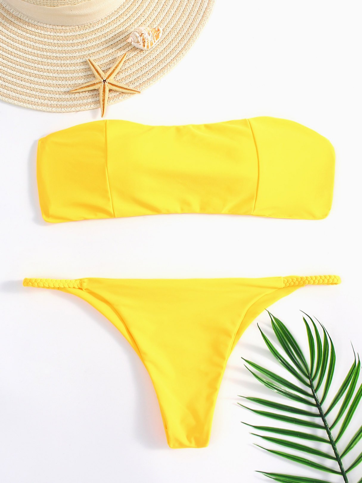 Wholesale Yellow Off The Shoulder Sleeveless Plain Bikinis