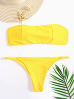 Wholesale Yellow Off The Shoulder Sleeveless Plain Bikinis