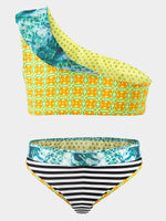 Wholesale Asymmetrical Stripe Geometrical Sleeveless 2 Piece Bikini