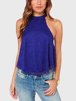 Wholesale Halter Plain Cut Out Sleeveless Dark Blue Camis