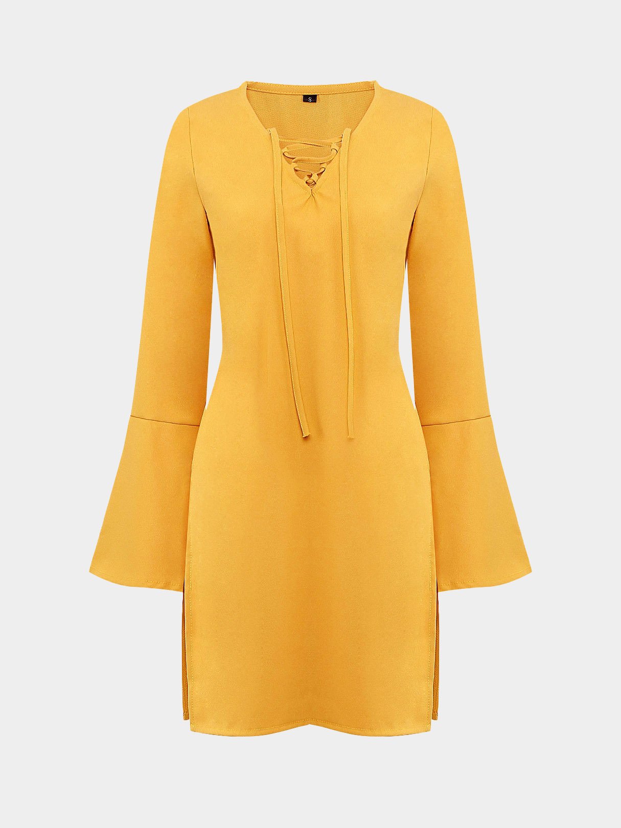 Wholesale V-Neck Long Sleeve Slit Hem Yellow Top