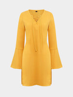 Wholesale V-Neck Long Sleeve Slit Hem Yellow Top