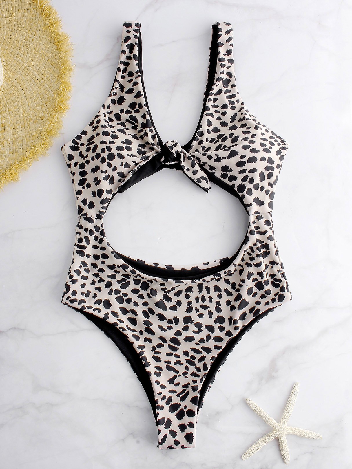 Wholesale Sleeveless Leopard Cut Out Tie-Up One-Pieces Swimsuits