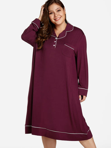 Wholesale Plain Long Sleeve Burgundy Plus Size Intimates
