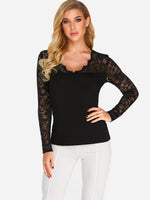 Wholesale Lace Long Sleeve Black T-Shirts