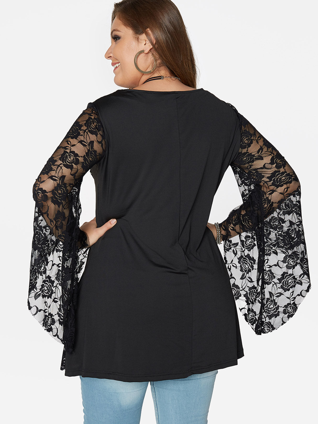 NEW FEELING Womens Black Plus Size Tops
