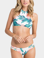Wholesale Halter Floral Print Lace-Up Sleeveless 2 Piece Bikini