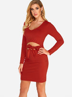OEM Ladies Red V-Neck Dresses