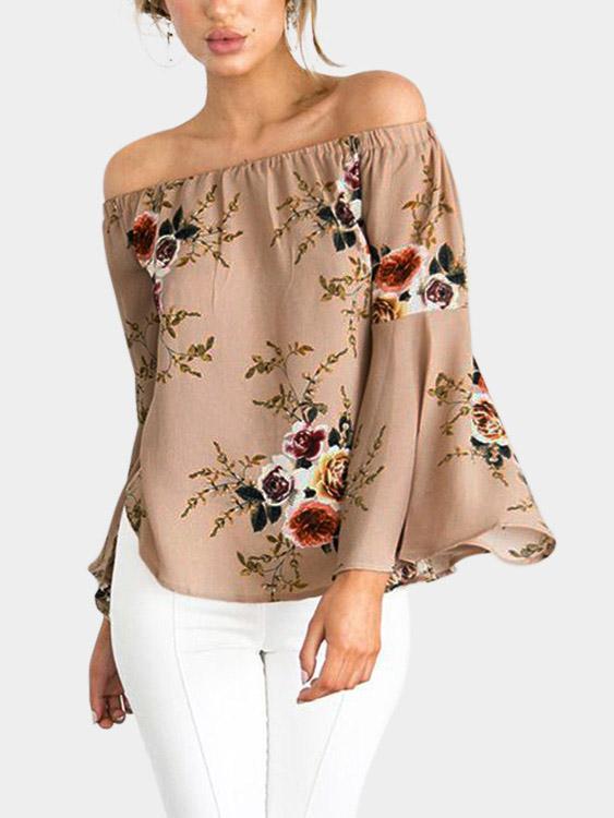 Wholesale Off The Shoulder Floral Print Long Sleeve Blouses