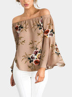 Wholesale Off The Shoulder Floral Print Long Sleeve Blouses