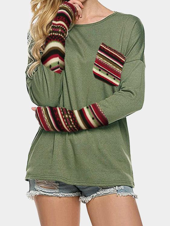 Wholesale Crew Neck Long Sleeve Amry Green Top