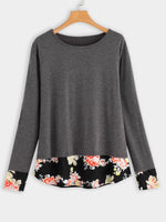 Wholesale Round Neck Floral Print Long Sleeve Top