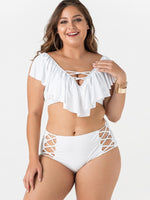 Wholesale V-Neck Short Sleeve White Plus Size Swimwear