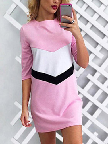 Wholesale Round Neck Half Sleeve Pink Shirt Dresses