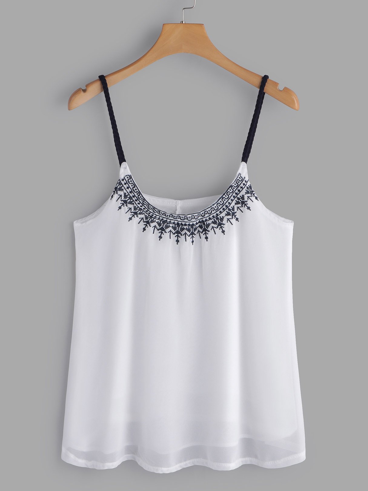 Wholesale Deep V Neck Embroidered Sleeveless White Camis