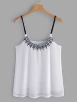 Wholesale Deep V Neck Embroidered Sleeveless White Camis