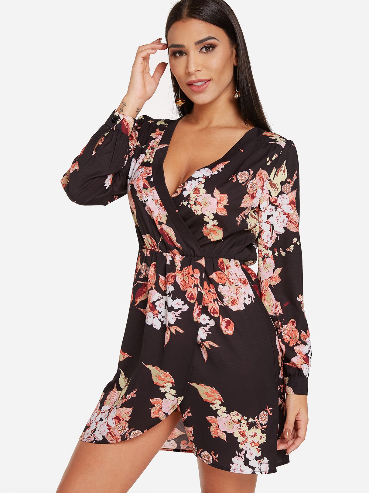 OEM Ladies Black Floral Dresses