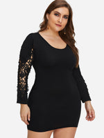 Wholesale Round Neck Plain Cut Out Long Sleeve Black Plus Size Dress