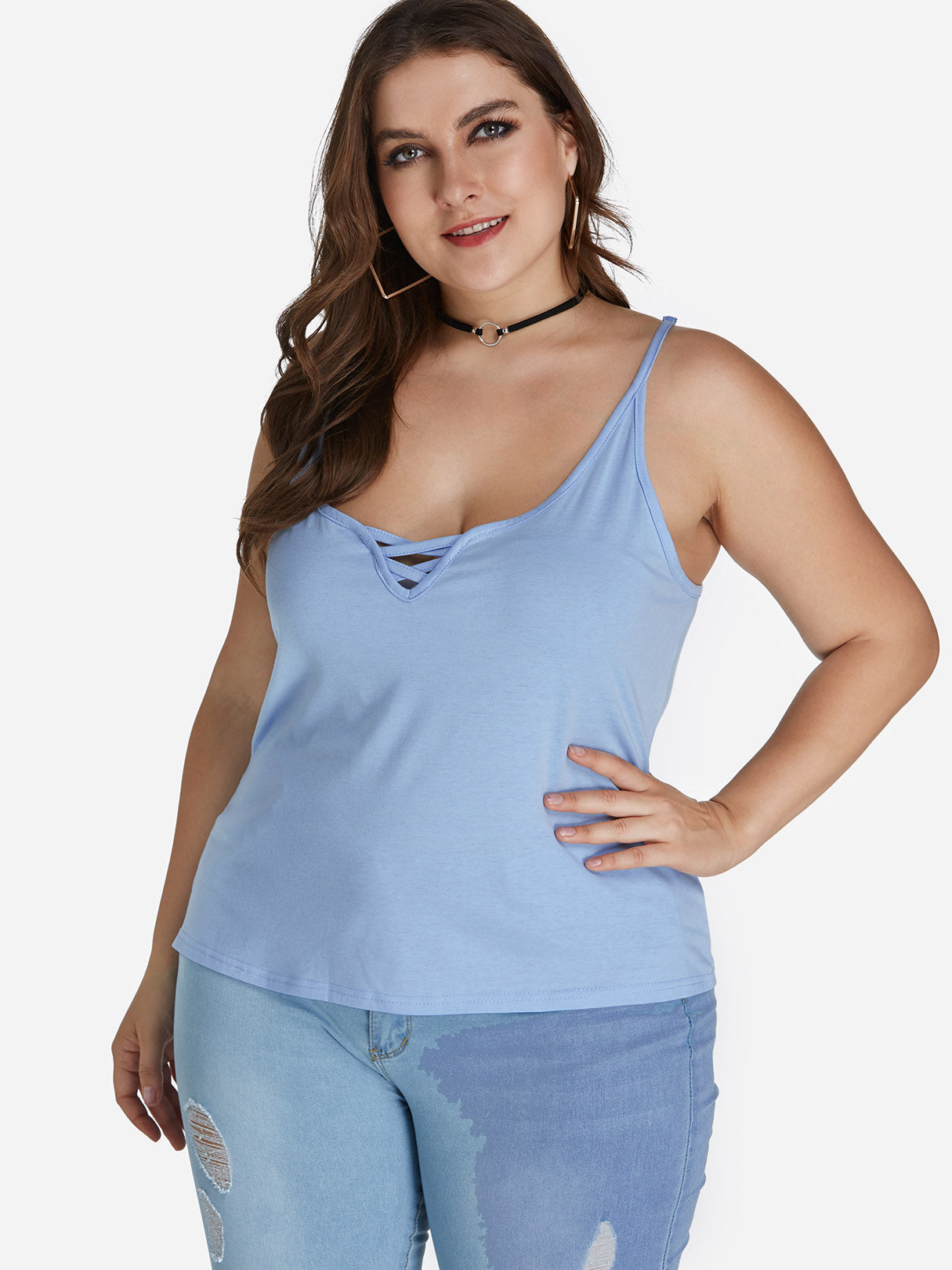 OEM Ladies Sky Blue Plus Size Tops