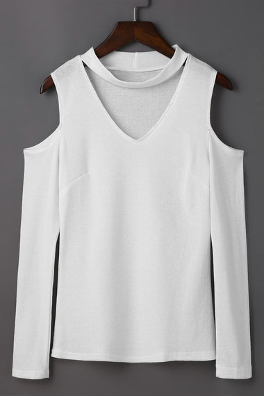 Wholesale V-Neck Cold Shoulder Hollow Long Sleeve Top
