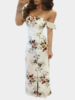 Wholesale White Floral Print Slit Hem Dresses