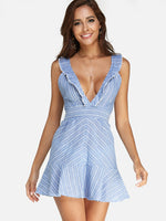 OEM Ladies Light Blue V-Neck Dresses