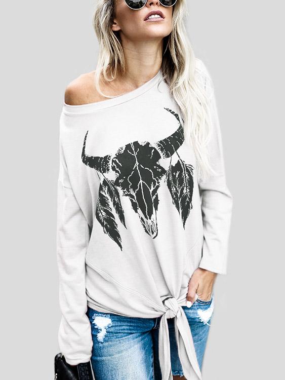 Wholesale Round Neck Tube Top Animal Floral Print Long Sleeve T-Shirts