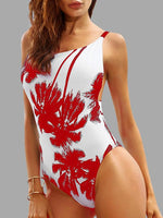 Wholesale Red Sleeveless Printed Backless Lace-Up One-Pieces Swimwears